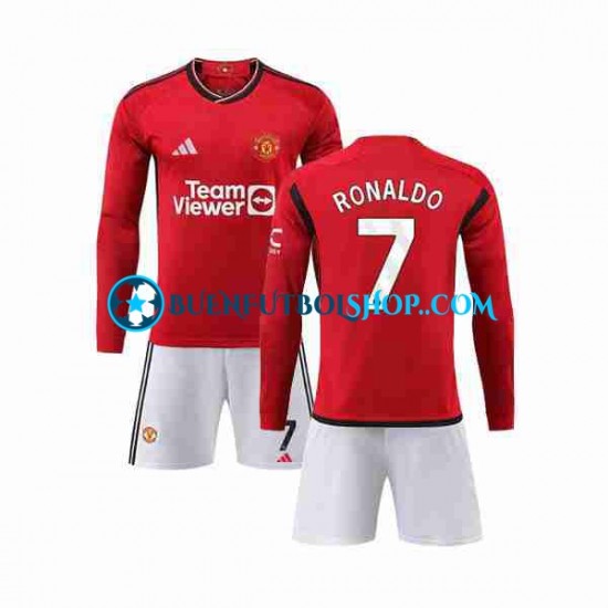 Camiseta de Fútbol Manchester United Ronaldo 7 2023-2024 Primera Equipación Manga Larga Niño