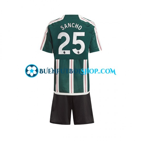 Camiseta de Fútbol Manchester United Sancho 25 2023-2024 Segunda Equipación Manga Corta Niño