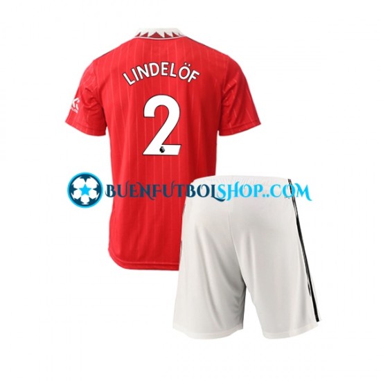 Camiseta de Fútbol Manchester United Victor Lindelof 2 2022-2023 Primera Equipación Manga Corta Niño