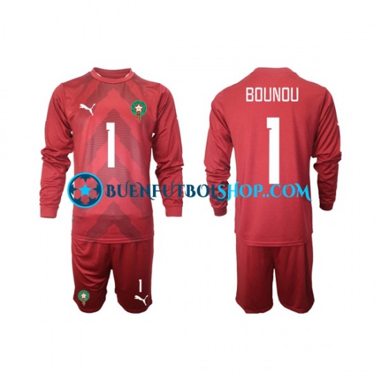 Camiseta de Fútbol Marruecos Portero Yassine Bounou 1 2022 Primera Equipación Manga Larga Niño