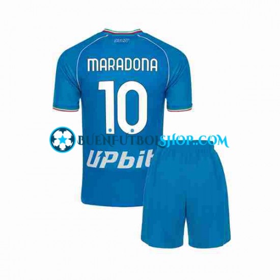 Camiseta de Fútbol Napoli Maradona 10 2023-2024 Primera Equipación Manga Corta Niño