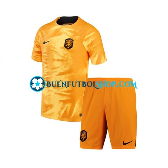 Camiseta de Fútbol Países Bajos World Cup 2022 Primera Equipación Manga Corta Niño