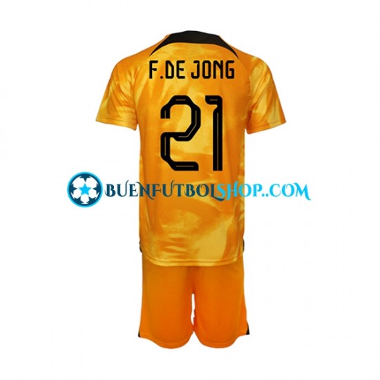 Camiseta de Fútbol Países Bajos Frenkie de Jong 21 World Cup 2022 Primera Equipación Manga Corta Niño