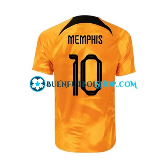 Camiseta de Fútbol Países Bajos Memphis 10 World Cup 2022 Primera Equipación Manga Corta Hombre