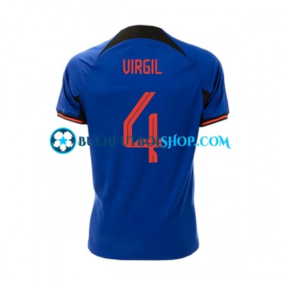 Camiseta de Fútbol Países Bajos Virgil 4 World Cup 2022 Segunda Equipación Manga Corta Hombre