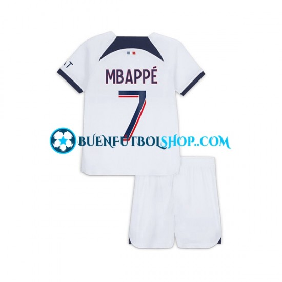 Camiseta de Fútbol Paris Saint-Germain Kylian Mbappe 7 2023-2024 Segunda Equipación Manga Corta Niño