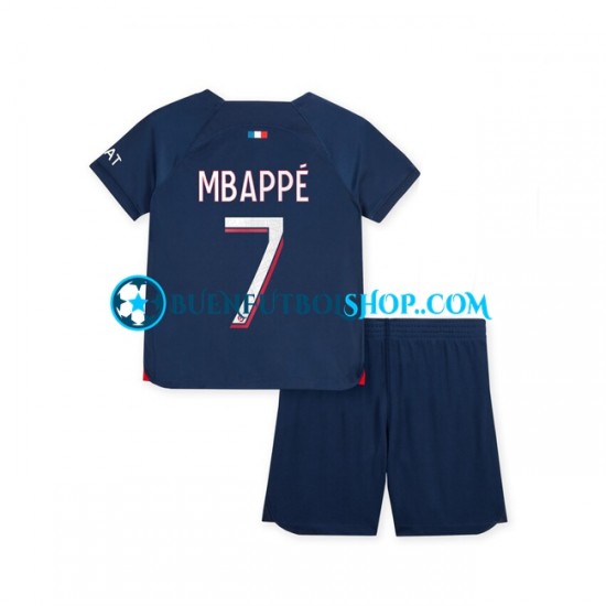 Camiseta de Fútbol Paris Saint-Germain Mbappe 7 2023-2024 Primera Equipación Manga Corta Niño