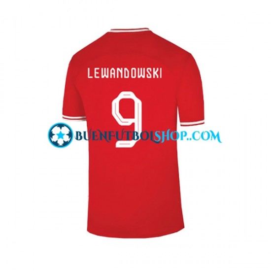 Camiseta de Fútbol Polonia Lewandowski 9 World Cup 2022 Segunda Equipación Manga Corta Hombre