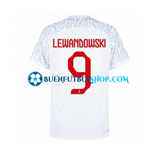 Camiseta de Fútbol Polonia Lewandowski 9 World Cup 2022 Primera Equipación Manga Corta Hombre