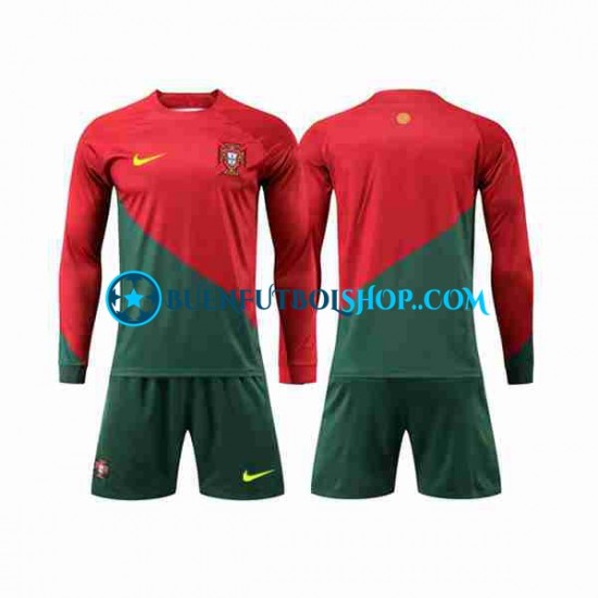 Camiseta de Fútbol Portugal World Cup 2022 Primera Equipación Manga Larga Niño