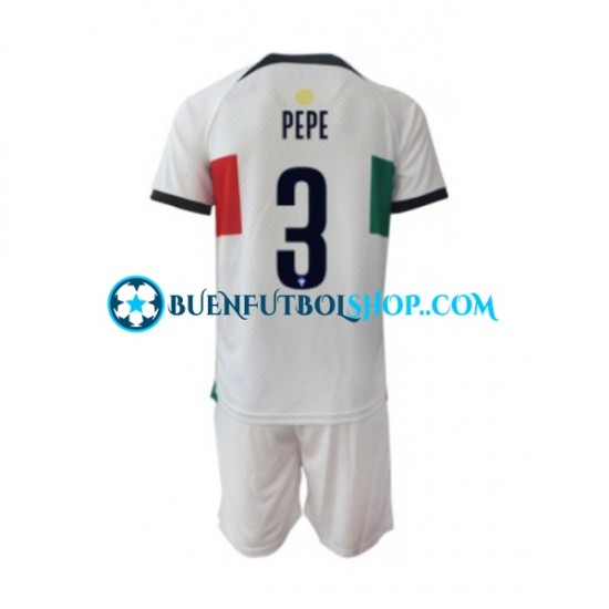 Camiseta de Fútbol Portugal PEPE 3 World Cup 2022 Segunda Equipación Manga Corta Niño