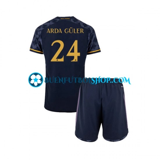 Camiseta de Fútbol Real Madrid Arda Guler 24 2023-2024 Segunda Equipación Manga Corta Niño