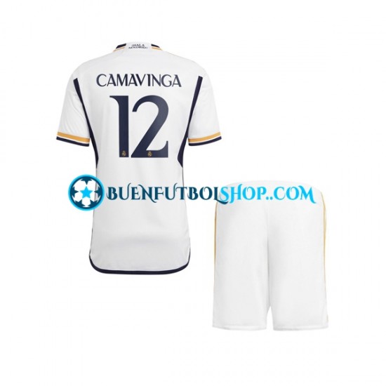 Camiseta de Fútbol Real Madrid Camavinga 12 2023-2024 Primera Equipación Manga Corta Niño