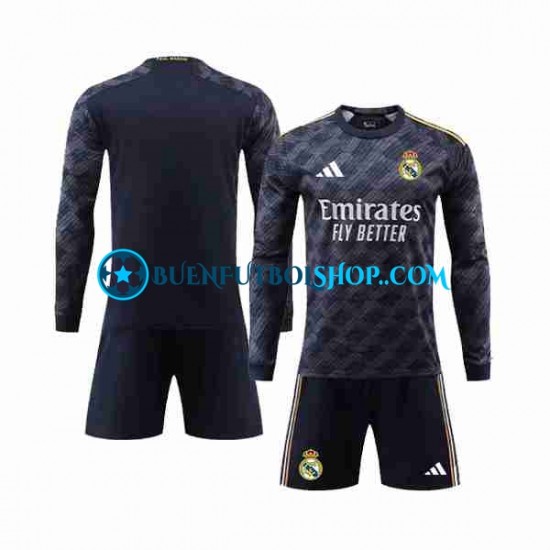 Camiseta de Fútbol Real Madrid 2023-2024 Segunda Equipación Manga Larga Niño