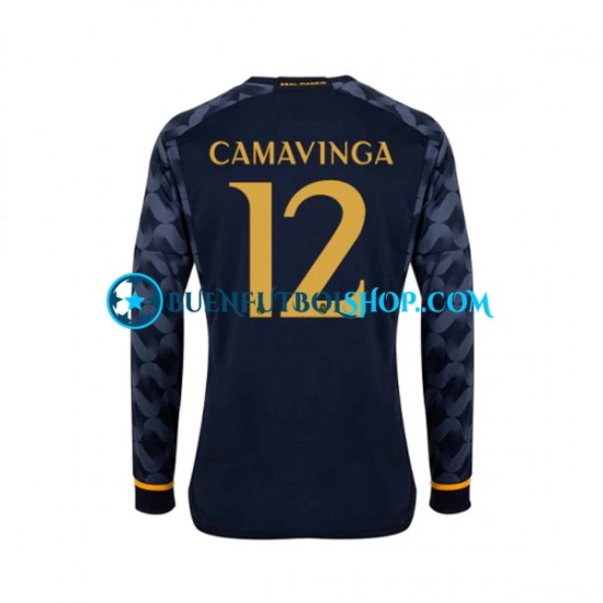 Camiseta de Fútbol Real Madrid EDUARDO CAMAVINGA 12 2023-2024 Segunda Equipación Manga Larga Hombre