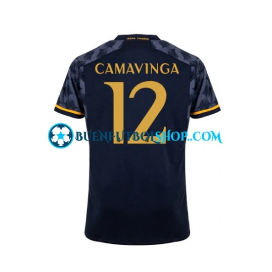 Camiseta de Fútbol Real Madrid EDUARDO CAMAVINGA 12 2023-2024 Segunda Equipación Manga Corta Hombre