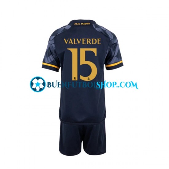 Camiseta de Fútbol Real Madrid Federico Valverde 15 2023-2024 Segunda Equipación Manga Corta Niño