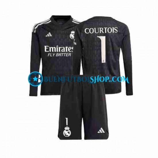 Camiseta de Fútbol Real Madrid Portero Thibaut Courtois 1 2023-2024 Segunda Equipación Manga Larga Niño