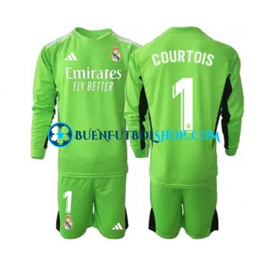 Camiseta de Fútbol Real Madrid Portero Thibaut Courtois 1 2023-2024 Primera Equipación Manga Larga Niño