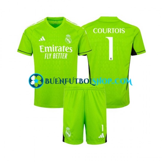 Camiseta de Fútbol Real Madrid Portero Thibaut Courtois 1 2023-2024 Primera Equipación Manga Corta Niño