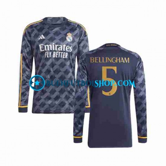 Camiseta de Fútbol Real Madrid Jude Bellingham 5 2023-2024 Segunda Equipación Manga Larga Hombre