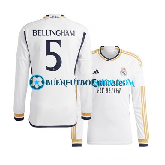 Camiseta de Fútbol Real Madrid Jude Bellingham 5 2023-2024 Primera Equipación Manga Larga Hombre