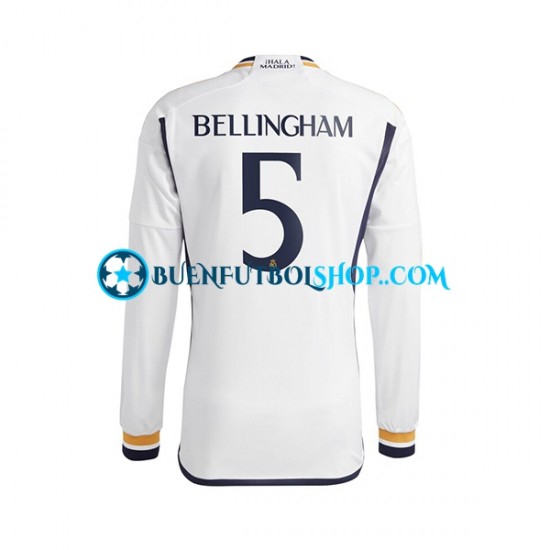 Camiseta de Fútbol Real Madrid Jude Bellingham 5 2023-2024 Primera Equipación Manga Larga Hombre