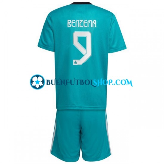 Camiseta de Fútbol Real Madrid Karim Benzema 9 2021-2022 Tercera Equipación Manga Corta Niño