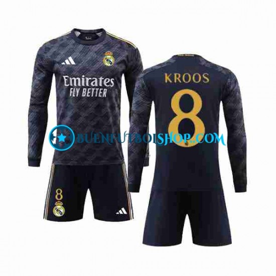 Camiseta de Fútbol Real Madrid Kroos 8 2023-2024 Segunda Equipación Manga Larga Niño