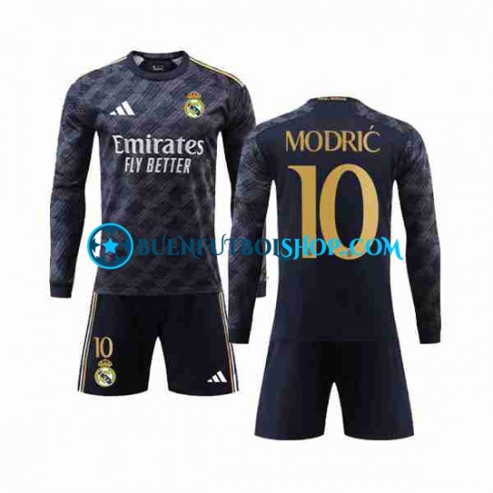 Camiseta de Fútbol Real Madrid Luka Modric 10 2023-2024 Segunda Equipación Manga Larga Niño