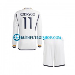 Camiseta de Fútbol Real Madrid Rodrygo Goes 11 2023-2024 Primera Equipación Manga Larga Niño