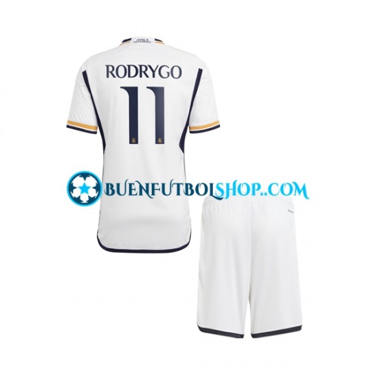 Camiseta de Fútbol Real Madrid Rodrygo Goes 11 2023-2024 Primera Equipación Manga Corta Niño