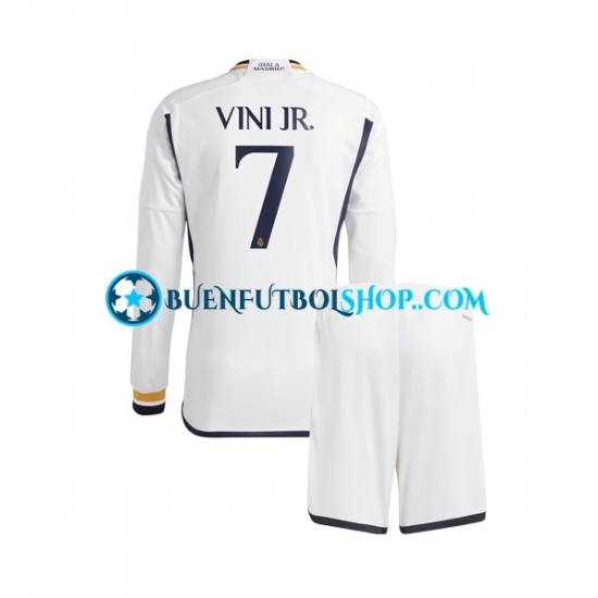 Camiseta de Fútbol Real Madrid Vinicius Junior 7 2023-2024 Primera Equipación Manga Larga Niño