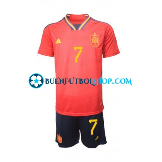 Camiseta de Fútbol España Alvaro Morata 7 World Cup 2022 Primera Equipación Manga Corta Niño