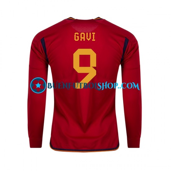 Camiseta de Fútbol España Gavi 9 World Cup 2022 Primera Equipación Manga Larga Hombre