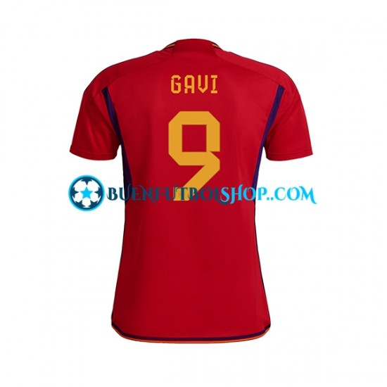 Camiseta de Fútbol España Gavi 9 World Cup 2022 Primera Equipación Manga Corta Hombre