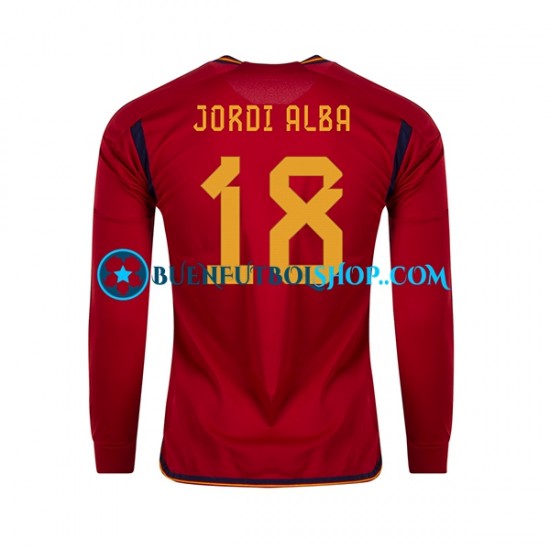 Camiseta de Fútbol España JORDI ALBA 18 World Cup 2022 Primera Equipación Manga Larga Hombre