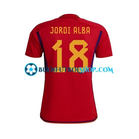 Camiseta de Fútbol España JORDI ALBA 18 World Cup 2022 Primera Equipación Manga Corta Hombre