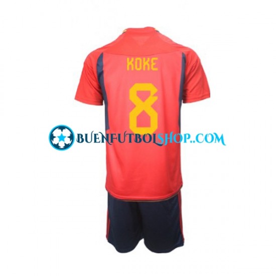 Camiseta de Fútbol España Koke 8 World Cup 2022 Primera Equipación Manga Corta Niño