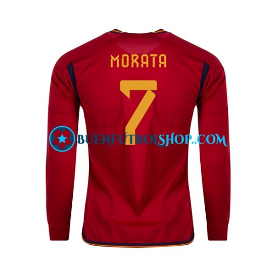 Camiseta de Fútbol España MORATA 7 World Cup 2022 Primera Equipación Manga Larga Hombre