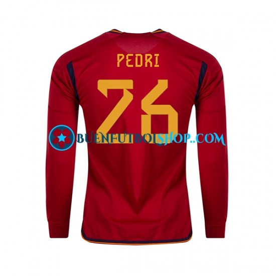 Camiseta de Fútbol España PEDRI 26 World Cup 2022 Primera Equipación Manga Larga Hombre