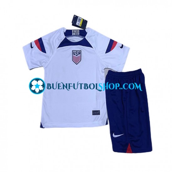 Camiseta de Fútbol Estados Unidos World Cup 2022 Primera Equipación Manga Corta Niño