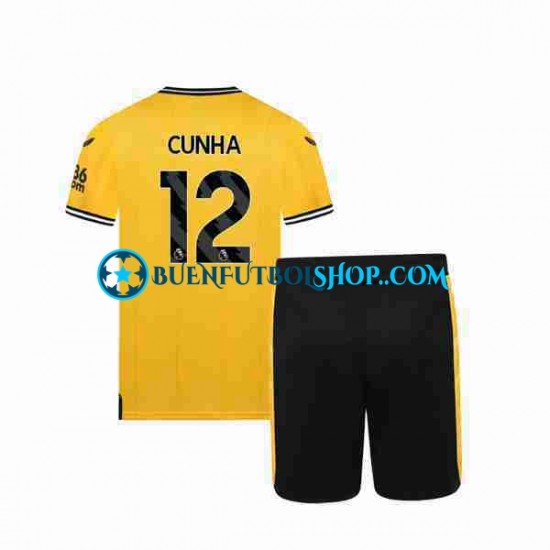 Camiseta de Fútbol Wolverhampton Wanderers CUNHA 12 2023-2024 Primera Equipación Manga Corta Niño