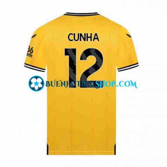 Camiseta de Fútbol Wolverhampton Wanderers CUNHA 12 2023-2024 Primera Equipación Manga Corta Hombre