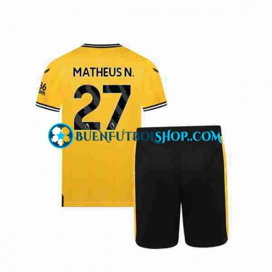 Camiseta de Fútbol Wolverhampton Wanderers Matheus Nunes 27 2023-2024 Primera Equipación Manga Corta Niño