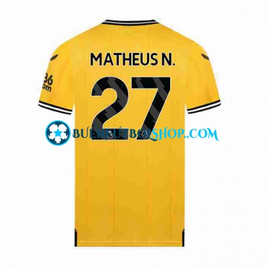 Camiseta de Fútbol Wolverhampton Wanderers Matheus Nunes 27 2023-2024 Primera Equipación Manga Corta Hombre