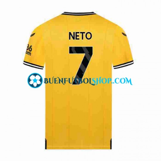 Camiseta de Fútbol Wolverhampton Wanderers NETO 7 2023-2024 Primera Equipación Manga Corta Hombre