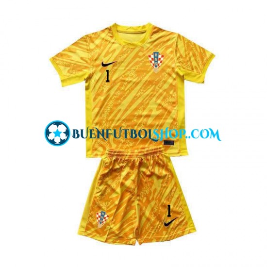 Camiseta de Fútbol Croacia Portero DOMINIK LIVAKOVIC 1 Euro 2024 Primera Equipación Amarillo Manga Corta Niño