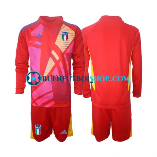 Camiseta de Fútbol Italia Portero Euro 2024 Tercera Equipación Rojo Manga Larga Niño