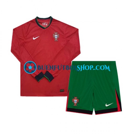 Camiseta de Fútbol Portugal Euro 2024 Primera Equipación Manga Larga Niño